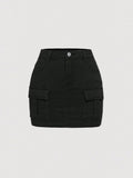 Teen Girl Flap Pocket Denim Skirt