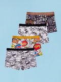 5pcs/Set Tween Boys' Underwear, Letter Printed Gaming Machine Pattern Boxer Briefs, Multi-Colored, Cartoon Street Style