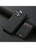 Black Pu Leather Detachable 2-In-1 Phone Case With Card Slot And Compatible With Magsafe Wireless Charging, Compatible With IPhone 15 Pro Max 14 Plus13 12 / Pixel 8 Pro 7 6 / Samsung Galaxy S24 Ultra 23 22 Note 20