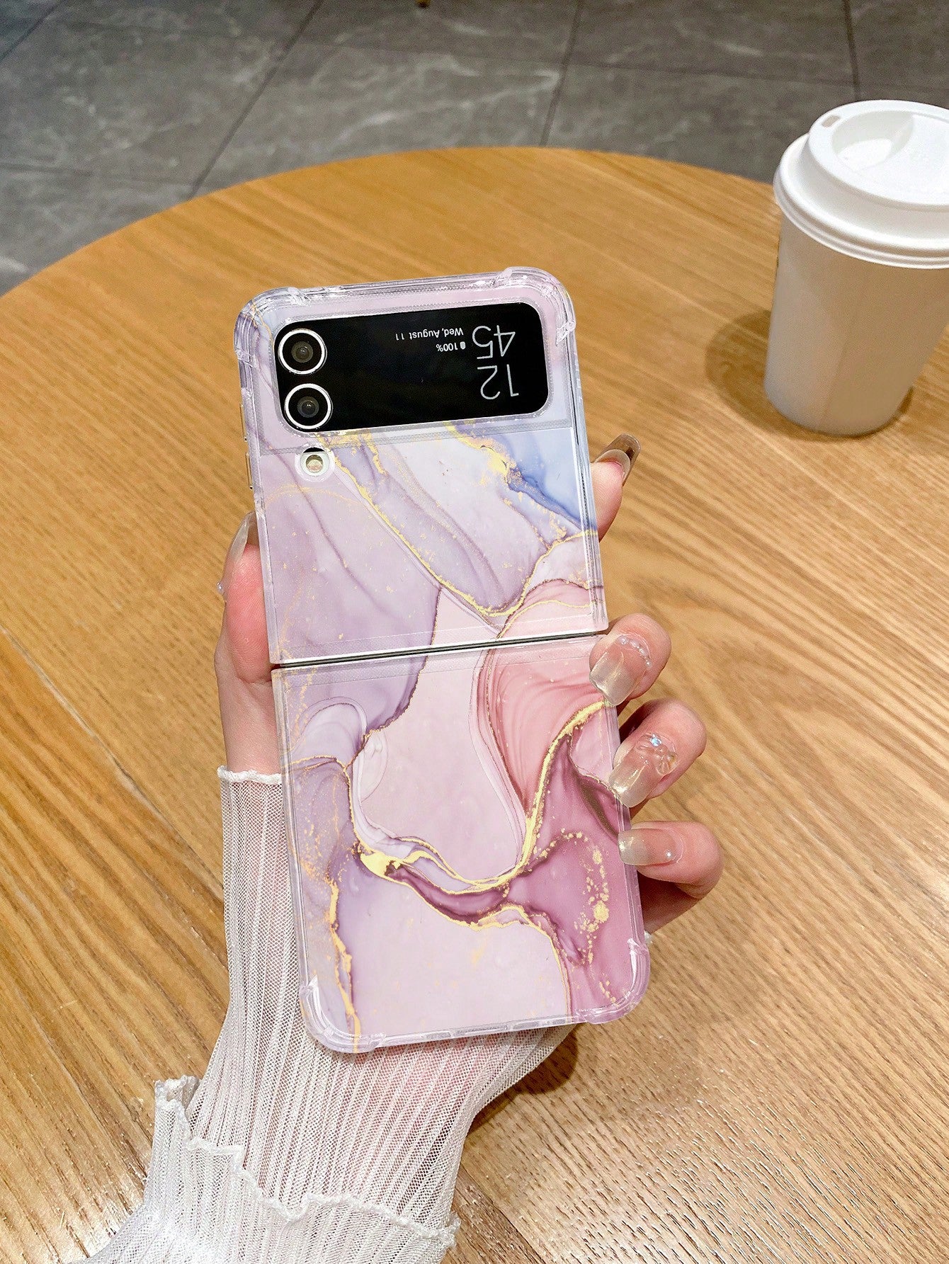 Marble Pattern Soft Tpu Phone Case With Gold Lines Compatible With Samsung Folding Screen Phone