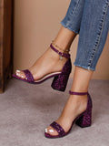 Women's Chunky Heel Sparkly One-strap Sandals