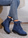 Ladies' Blue Color Workwear High Top British Style Boots, Suitable For Four Seasons