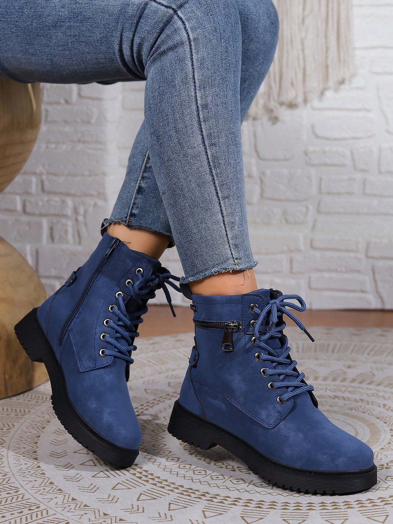 Ladies' Blue Color Workwear High Top British Style Boots, Suitable For Four Seasons