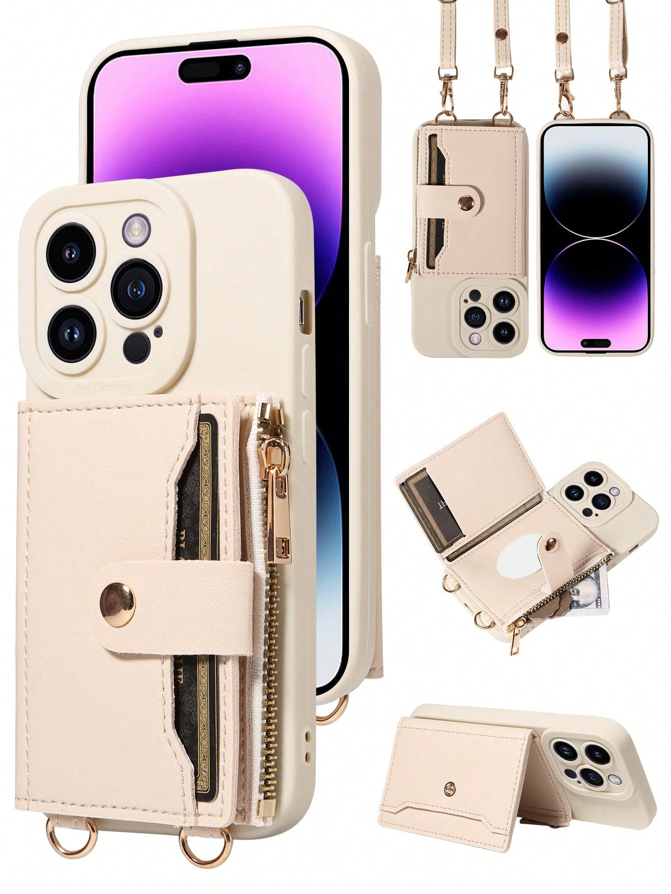 With Phone Charm 1pc Crossbody Pu Phone Case With Coin Purse, Card Slot And Mirror Compatible With IPhone