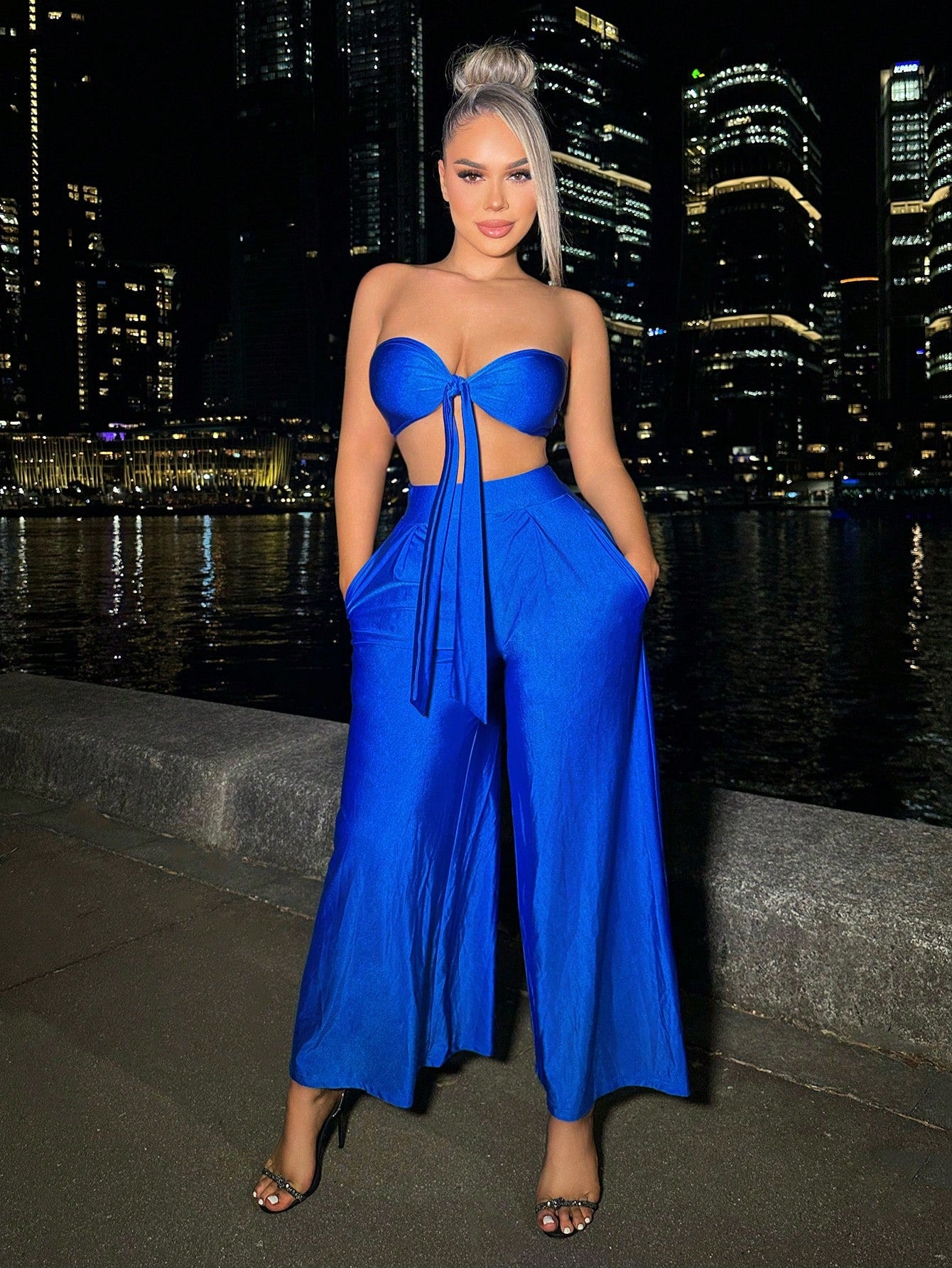 Tie Front Tube Top & Wide Leg Pants