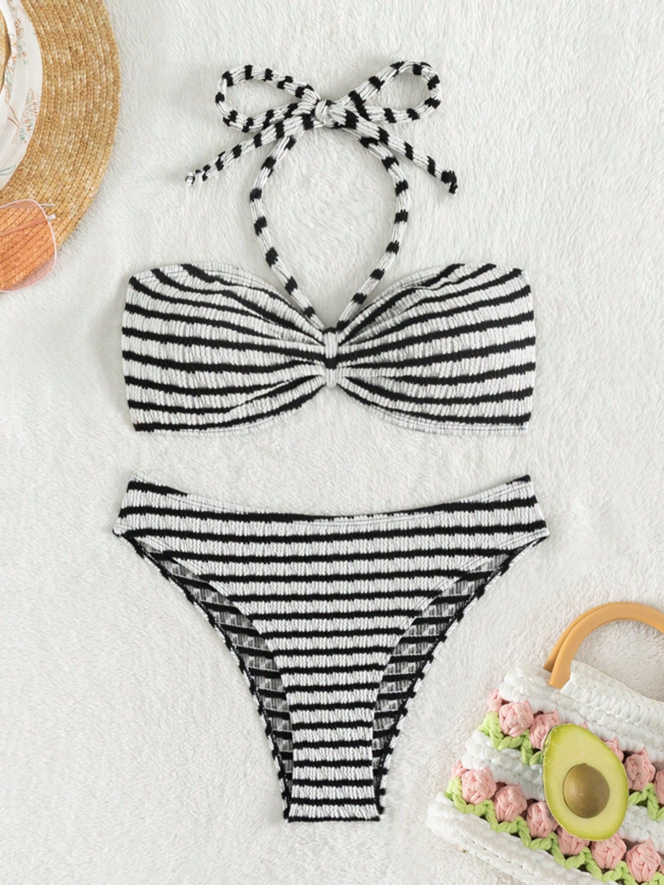 Swim Summer Beach Striped Halter Bikini Set