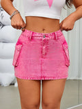 Flap Pocket Side Cargo Denim Skirt