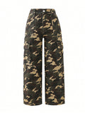 Streecool Kids Tween Girl Camo Print Flap Pocket Side Cargo Jeans