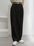 Dazy-Less Solid Fold Pleated Wide Leg Suit Pants Without Belt