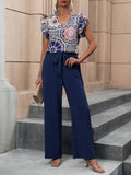 Mandala Print Butterfly Sleeve Top & Belted Pants