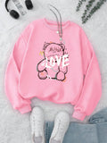 Qutie Bear And Letter Graphic Thermal Lined Sweatshirt