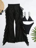Swim Summer Beach Solid Ruffle Trim Cover Up Pants Without Bikini Set