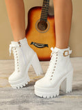 Women's Ankle And Short Boots, Fall-winter 2023 New Fashion British Style Thick Heel Booties, Buckle Strap, Water-repellent Platform, High-heel And Thick-soled Lady Shoes