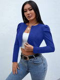 Solid Color Puff Sleeve Cropped Jacket