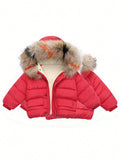 Young Girl Zip Up Fuzzy Trim Hooded Winter Coat