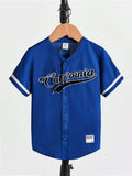 Young Boy Letter Graphic Patched Detail Baseball Collar Shirt
