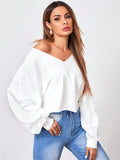 Drop Shoulder Raw Hem Pullover