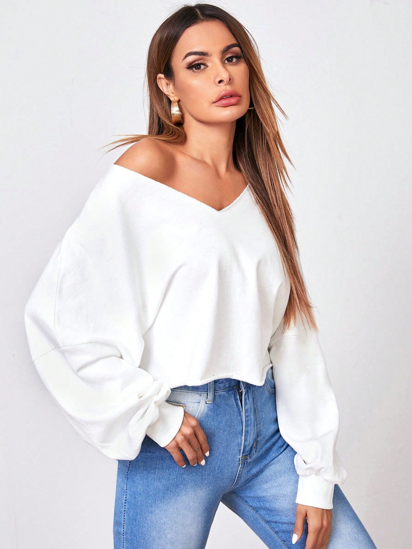Drop Shoulder Raw Hem Pullover