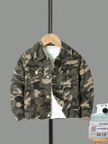 Young Boy Camo Print Flap Detail Denim Jacket Without Tee