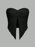Twist Front Split Thigh Tube Top