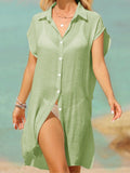 Swim Vcay Summer Beach Button Front Batwing Sleeve Split Thigh Kimono