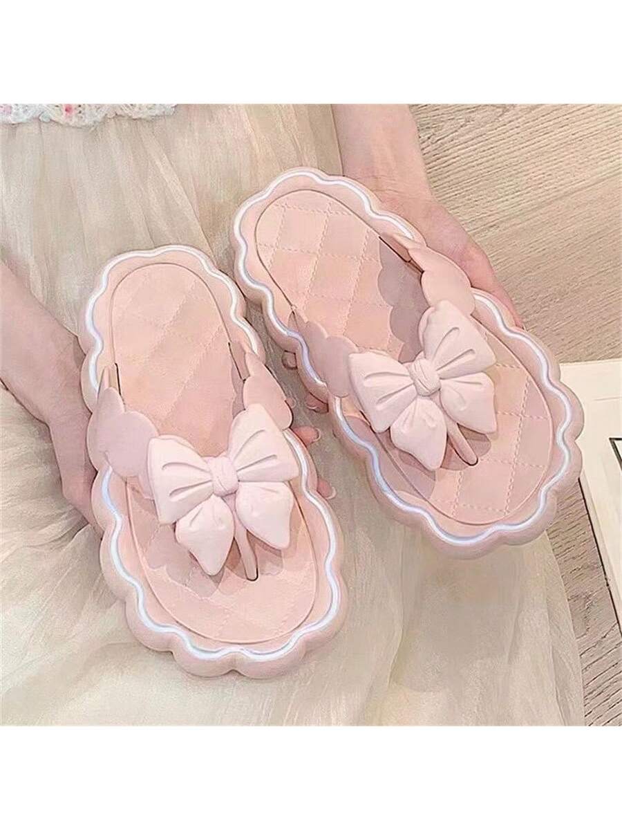 Women's Flip Flops With Sweet Bow, Non-Slip Soft Soles For Outdoor And Casual Wear