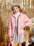 Girls' Laser Fabric Heart Patchwork Hooded Short Winter Coat