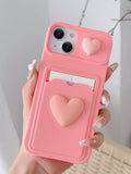 Pink Sliding Transparent Double Heart Sticker Picture Frame Card Holder Apple Phone Case