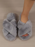 Ladies' Fashionable Light Purple Solid Color Bedroom Slippers With Crossed Strap And Fluffy Design