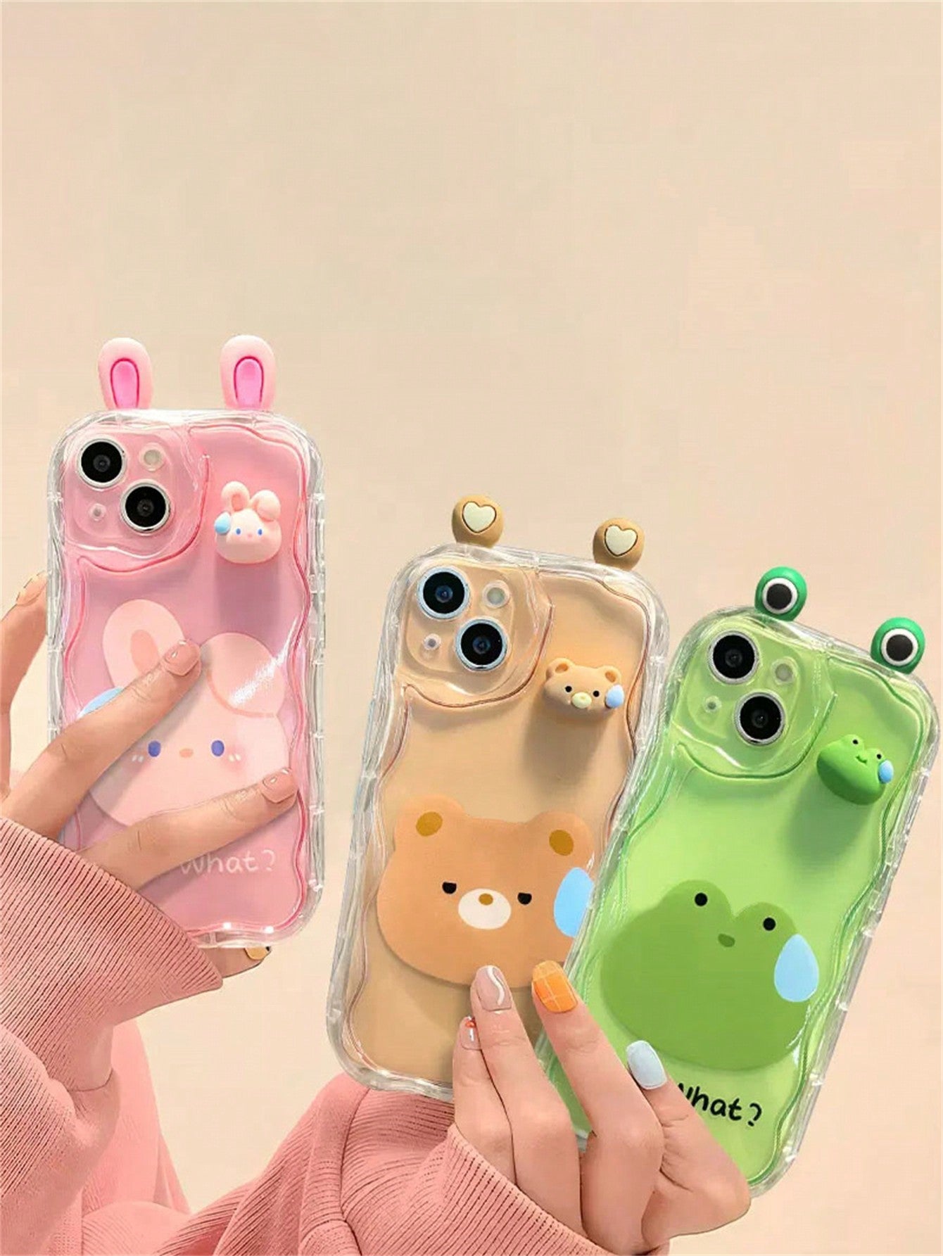 Korean Cute 3D Eyes Green Frog Transparent Wavy Phone Case Compatible With IPhone 15 14 13 12 12 11 Pro Max Plus Lovely Animal Girl Soft Shockproof Bumper Cover