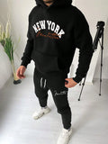 Men Plus Letter Graphic Kangaroo Pocket Hoodie & Sweatpants