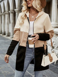 Color Block Zip Up Hooded Coat