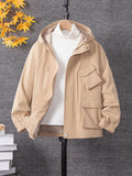 Tween Boy 1pc Flap Pocket Zip Up Hooded Coat