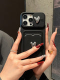 Sliding Plating Double Heart Frame Card Slot Phone Case Compatible With IPhone