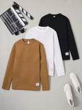 Tween Boy 3pcs Knitted Casual Round Neck Long Sleeve T-Shirt Set, Autumn