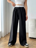 High Waist Plicated Detail Wide Leg Suit Pants