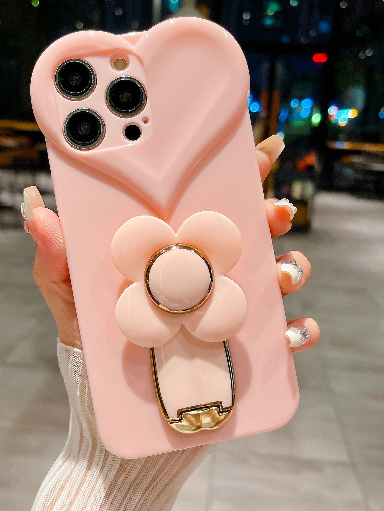New Arrivals Big Heart Windmill Stand Tpu Shockproof Phone Case Protective Cover