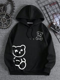 Men Bear Print Drawstring Thermal Lined Hoodie