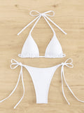 Women's Bikini Set Two-Piece Sexy Halterneck Lace-Up Three-Point Bikini Set Summer Beach