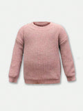 Young Girl Drop Shoulder Ribbed Knit Sweater