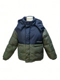 Young Boy Colorblock Slogan Graphic Hooded Puffer Coat