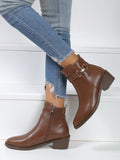 Women's Brown Chunky Heel Zipper Ankle Boots, Fashionable Autumn And Winter Short Boots
