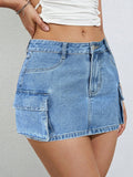 Flap Pocket Side Cargo Denim Skirt
