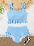Tween Girl Camisole Style Bikini Plain Color With Ruffles Special Fabric