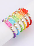 6pcs Rainbow Glass Bead Lovely Transparent Bear Shaped Bracelet Set For Kids, Teens, Girls