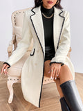 Contrast Binding Double Breasted Decorative Pockets Overcoat
