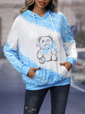 Cartoon & Letter Graphic Kangaroo Pocket Drop Shoulder Drawstring Hoodie