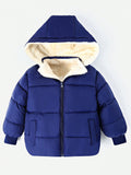 Young Boy Slant Pockets Hooded Teddy Lined Puffer Coat