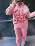 Figure Graphic Drop Shoulder Drawstring Hoodie & Sweatpants