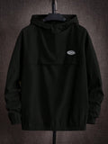 Men's Plus Size Loose Fit Letter Patchwork Half Zipper Hooded Jacket